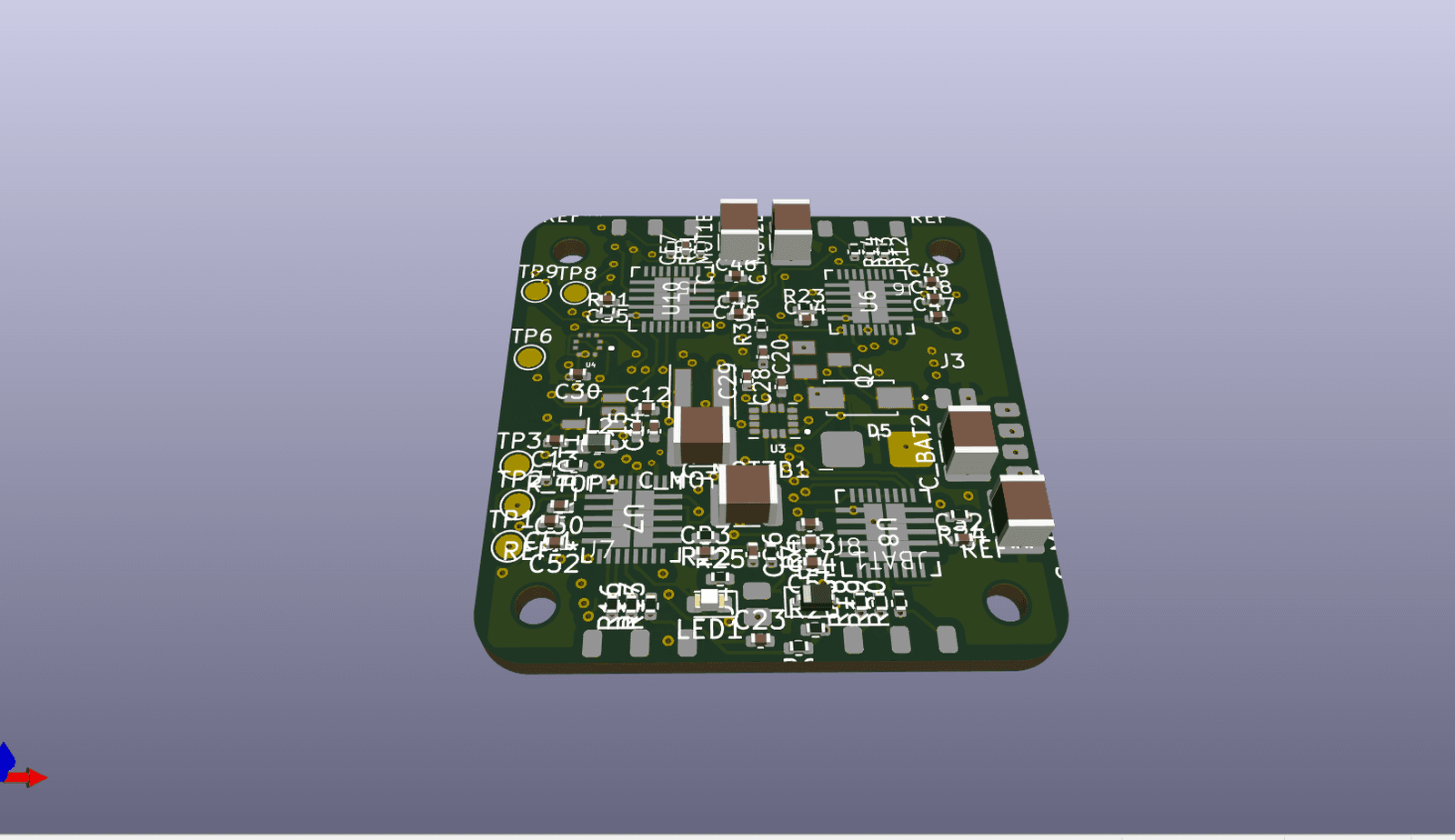 Drone flight controller - power side, motor connections, battery sensing, LED